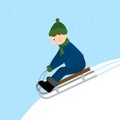 Boy child sledding illustration winter